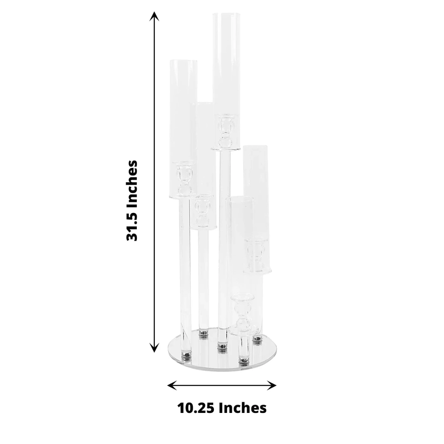 32" Tall 5 Arm Crystal Glass Round Candelabra Taper Candle Holder - Clear 4 32" Tall 5 Arm Crystal Glass Round Candelabra Taper Candle Holder - Clear - Image 2