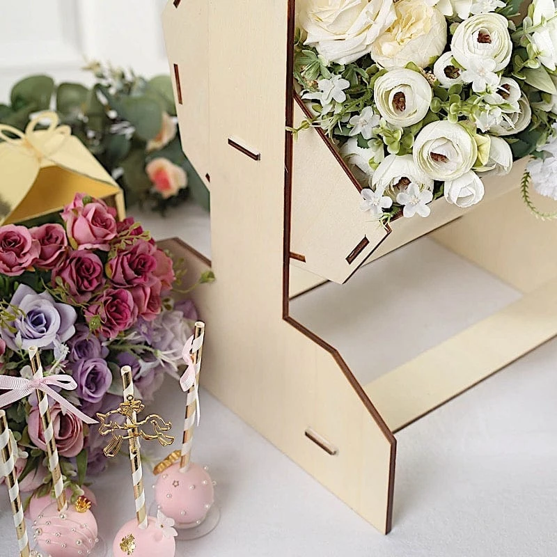 33" Stand 3 Tier Laser Cut Wood Cupcake Dessert Display Rack - Natural 6 33" Stand 3 Tier Laser Cut Wood Cupcake Dessert Display Rack - Natural - Image 4