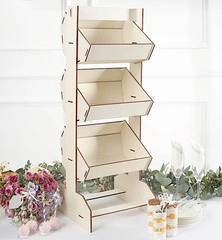 33" Stand 3 Tier Laser Cut Wood Cupcake Dessert Display Rack - Natural 11 33" Stand 3 Tier Laser Cut Wood Cupcake Dessert Display Rack - Natural - Image 9