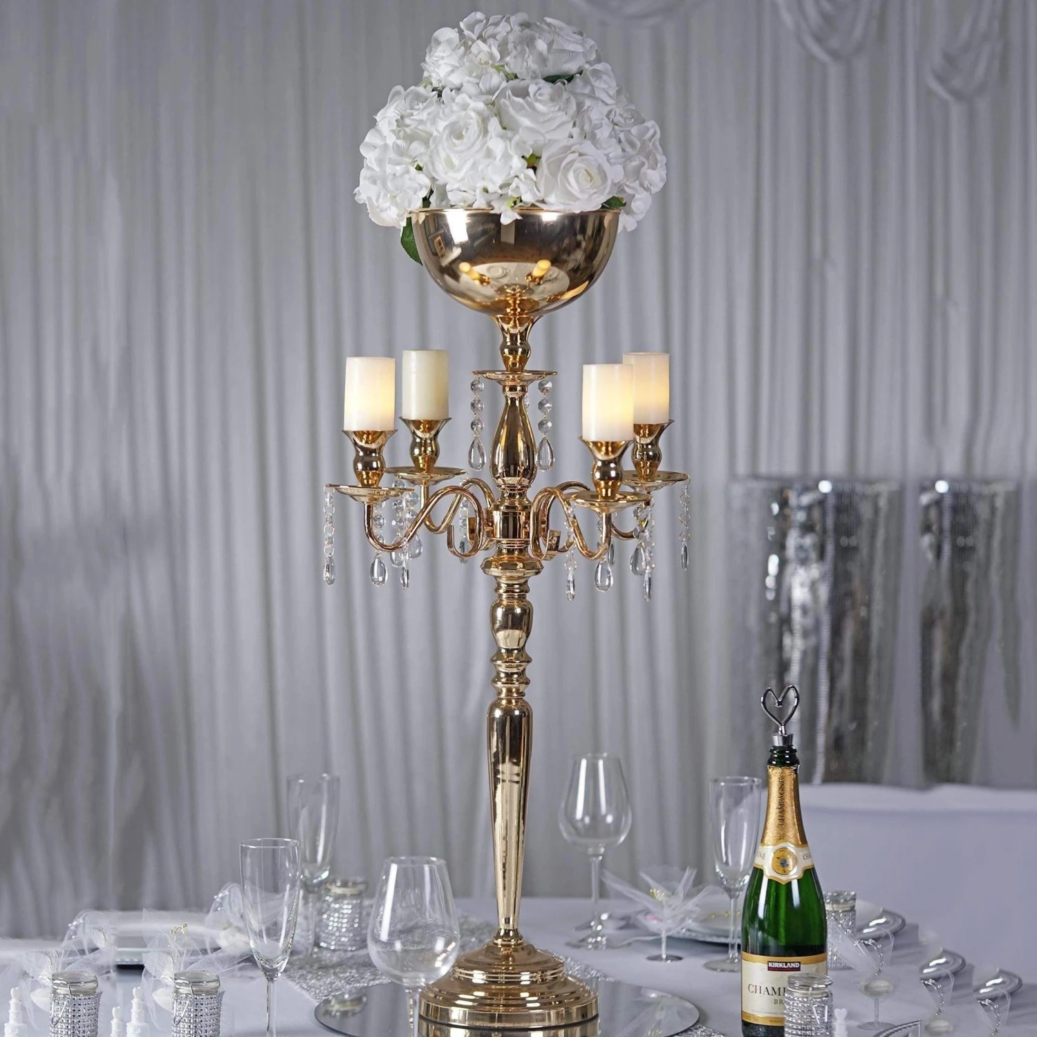 33" Tall Metal Candelabra Candle Holder Centerpiece 8 33" Tall Metal Candelabra Candle Holder Centerpiece - Image 6