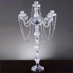 35" Tall Faux Crystal Candelabra Candle Holder - Silver