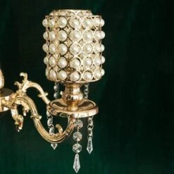 36" Or 56" Tall Candelabra Centerpiece Candle Holder With Pearl Beads - Gold -Optimal Home Decoration 36 or 56 tall candelabra centerpiece candle holder with pearl beads gold chdlr cand 018 gdprl 28253322313791