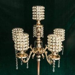 36" Or 56" Tall Candelabra Centerpiece Candle Holder With Pearl Beads - Gold -Optimal Home Decoration 36 or 56 tall candelabra centerpiece candle holder with pearl beads gold chdlr cand 018 gdprl 28500819836991