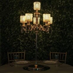 36" Or 56" Tall Candelabra Centerpiece Candle Holder With Pearl Beads - Gold -Optimal Home Decoration 36 or 56 tall candelabra centerpiece candle holder with pearl beads gold chdlr cand 018 gdprl 28500819935295