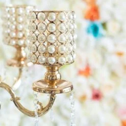 36" Or 56" Tall Candelabra Centerpiece Candle Holder With Pearl Beads - Gold -Optimal Home Decoration 36 or 56 tall candelabra centerpiece candle holder with pearl beads gold chdlr cand 018 gdprl 28500831273023