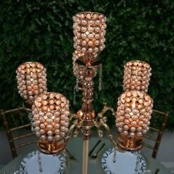 36" Or 56" Tall Candelabra Centerpiece Candle Holder With Pearl Beads - Gold -Optimal Home Decoration 36 or 56 tall candelabra centerpiece candle holder with pearl beads gold chdlr cand 018 gdprl 28589140770879