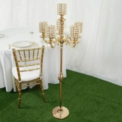 36" Or 56" Tall Candelabra Centerpiece Candle Holder With Pearl Beads - Gold -Optimal Home Decoration 36 or 56 tall candelabra centerpiece candle holder with pearl beads gold chdlr cand 018 gdprl 28589152534591