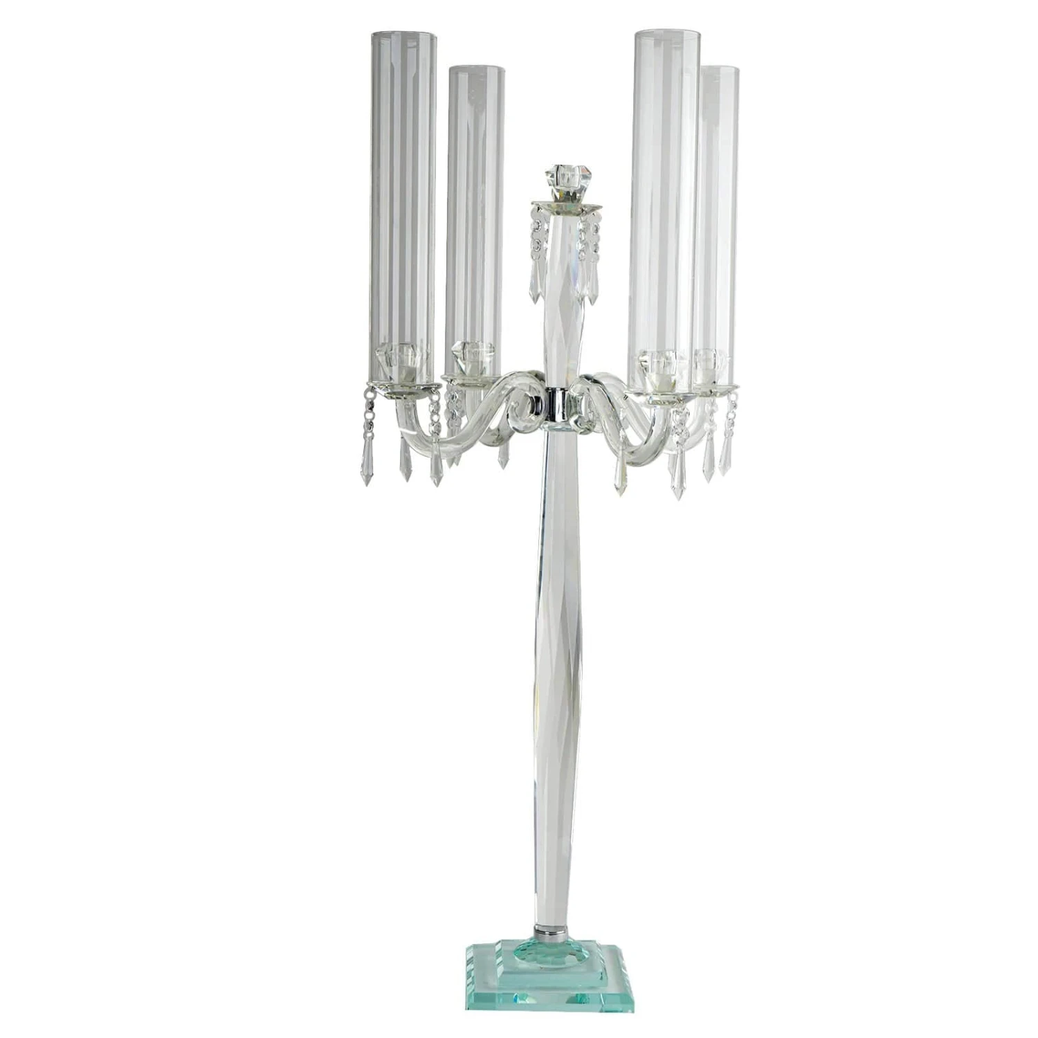 36" Tall 4 Arm Crystal Glass Candelabra Cylinder Taper Candle Holder - Clear 3 36" Tall 4 Arm Crystal Glass Candelabra Cylinder Taper Candle Holder - Clear