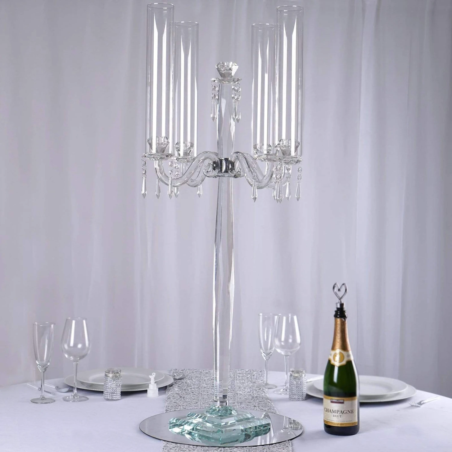 36" Tall 4 Arm Crystal Glass Candelabra Cylinder Taper Candle Holder - Clear 6 36" Tall 4 Arm Crystal Glass Candelabra Cylinder Taper Candle Holder - Clear - Image 4