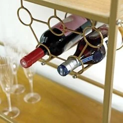 3 Feet Tall 2-Tier Rectangular Metal Bar Cart With Wooden Serving Trays - Gold 17 3 Feet Tall 2-Tier Rectangular Metal Bar Cart With Wooden Serving Trays - Gold -Optimal Home Decoration 3ft tall 2 tier rectangular metal bar cart with wooden serving trays gold furn cart 003 gold 29504899842111