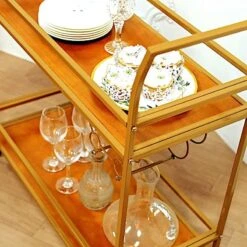 3 Feet Tall 2-Tier Rectangular Metal Bar Cart With Wooden Serving Trays - Gold 24 3 Feet Tall 2-Tier Rectangular Metal Bar Cart With Wooden Serving Trays - Gold -Optimal Home Decoration 3ft tall 2 tier rectangular metal bar cart with wooden serving trays gold furn cart 003 gold 29504900104255