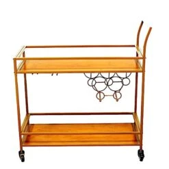 3 Feet Tall 2-Tier Rectangular Metal Bar Cart With Wooden Serving Trays - Gold
