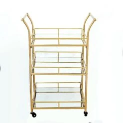 3 Feet Tall 3-Tier Rectangular Metal Bar Cart With Mirror Glass Serving Trays - Gold