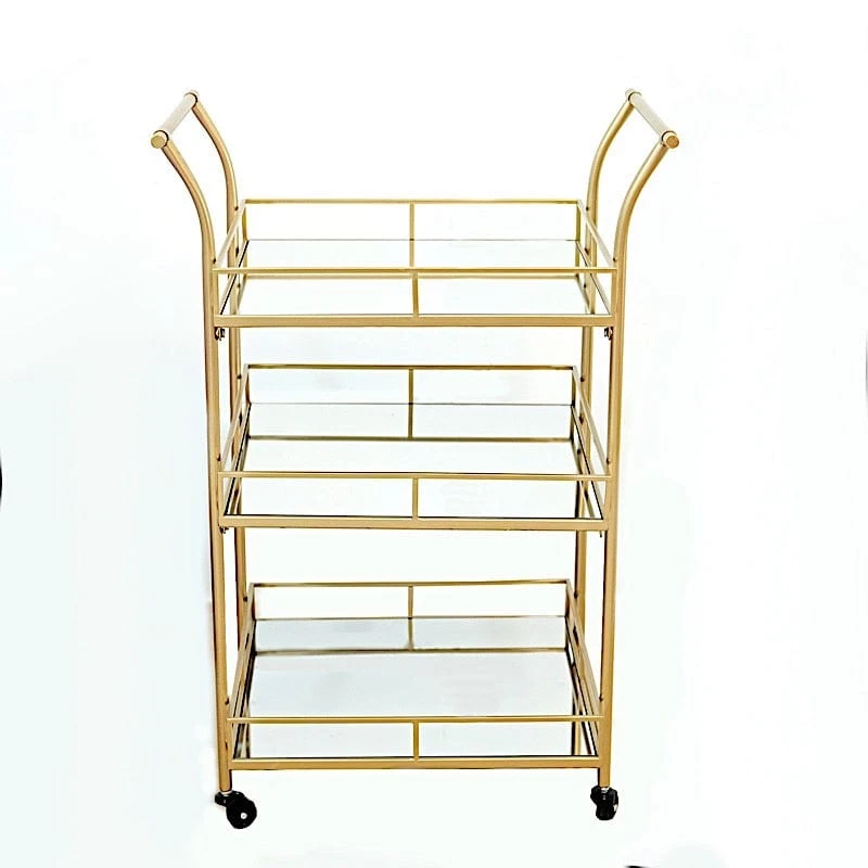 3 Feet Tall 3-Tier Rectangular Metal Bar Cart With Mirror Glass Serving Trays - Gold 3 3 Feet Tall 3-Tier Rectangular Metal Bar Cart With Mirror Glass Serving Trays - Gold