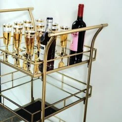 3 Feet Tall 3-Tier Rectangular Metal Bar Cart With Mirror Glass Serving Trays - Gold 15 3 Feet Tall 3-Tier Rectangular Metal Bar Cart With Mirror Glass Serving Trays - Gold -Optimal Home Decoration 3ft tall 3 tier rectangular metal bar cart with mirror glass serving trays gold furn cart 002 gold 29503866339391