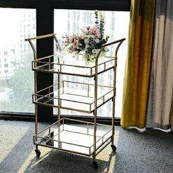 3 Feet Tall 3-Tier Rectangular Metal Bar Cart With Mirror Glass Serving Trays - Gold 23 3 Feet Tall 3-Tier Rectangular Metal Bar Cart With Mirror Glass Serving Trays - Gold -Optimal Home Decoration 3ft tall 3 tier rectangular metal bar cart with mirror glass serving trays gold furn cart 002 gold 29503866404927