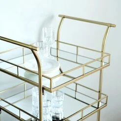 3 Feet Tall 3-Tier Rectangular Metal Bar Cart With Mirror Glass Serving Trays - Gold 18 3 Feet Tall 3-Tier Rectangular Metal Bar Cart With Mirror Glass Serving Trays - Gold -Optimal Home Decoration 3ft tall 3 tier rectangular metal bar cart with mirror glass serving trays gold furn cart 002 gold 29503866470463