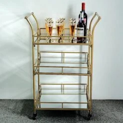 3 Feet Tall 3-Tier Rectangular Metal Bar Cart With Mirror Glass Serving Trays - Gold 20 3 Feet Tall 3-Tier Rectangular Metal Bar Cart With Mirror Glass Serving Trays - Gold -Optimal Home Decoration 3ft tall 3 tier rectangular metal bar cart with mirror glass serving trays gold furn cart 002 gold 29503866699839