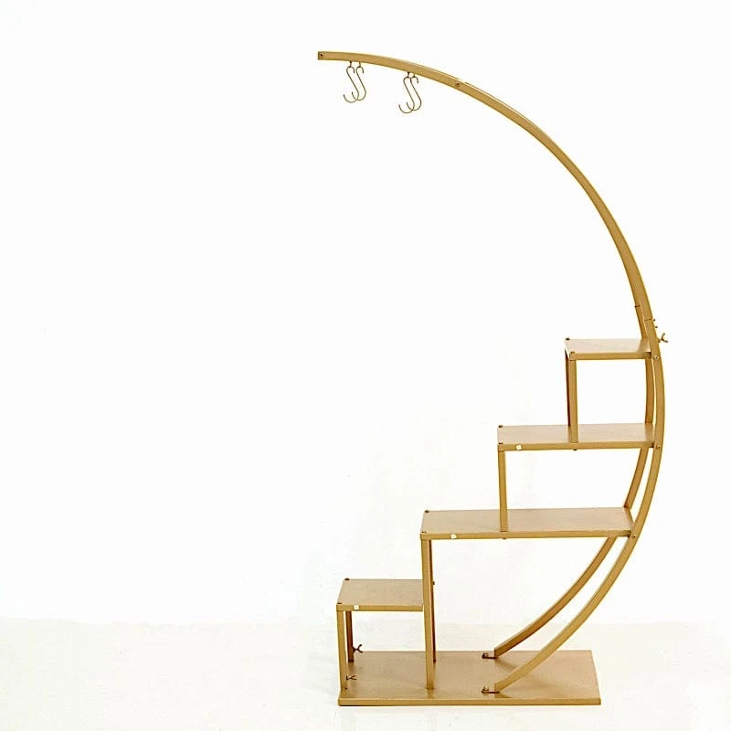 4.5 Ft Metal 4 Tier Half Moon Ladder Display Stand Plant Shelf Rack - Gold 3 4.5 Ft Metal 4 Tier Half Moon Ladder Display Stand Plant Shelf Rack - Gold