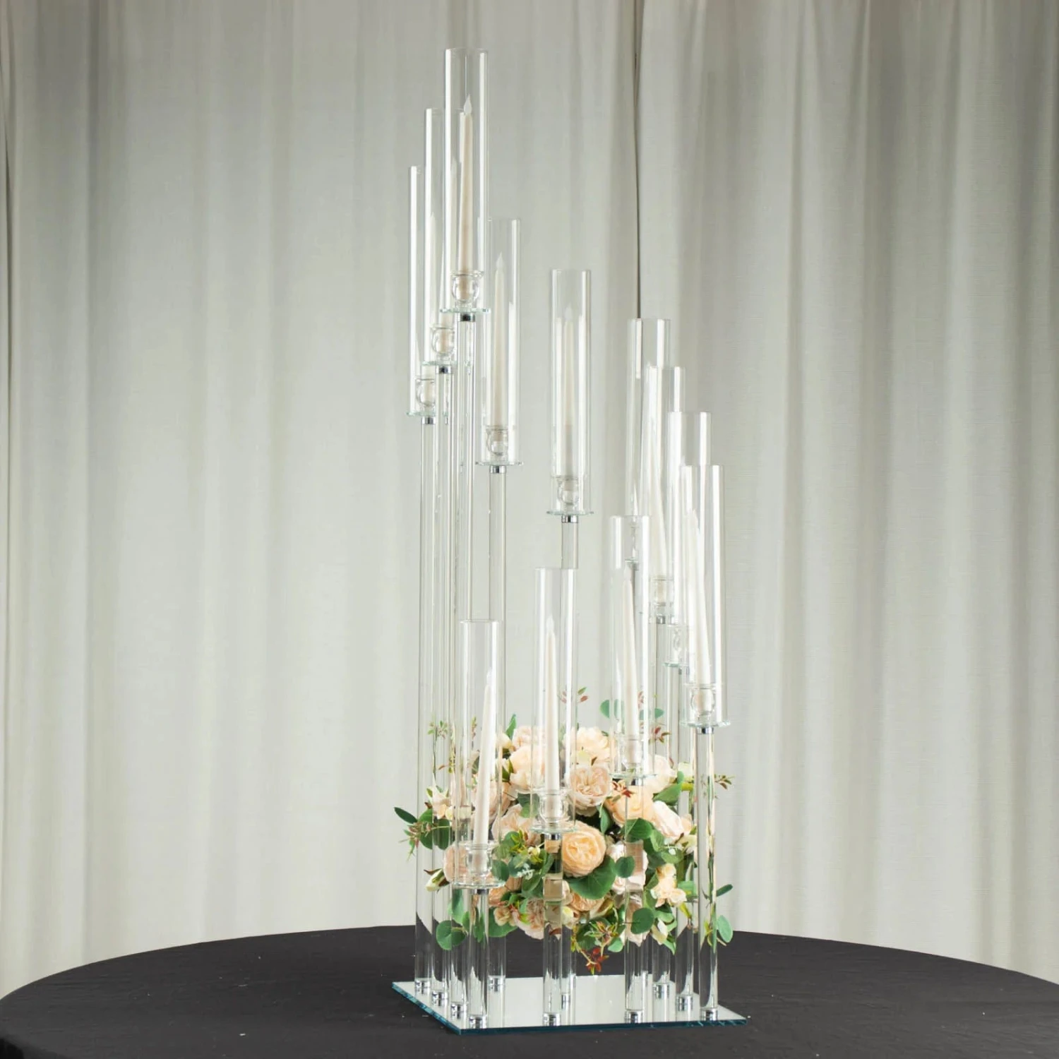 4.5 Ft Tall 12 Arm Crystal Glass Square Candelabra Taper Candle Holder - Clear 11 4.5 Ft Tall 12 Arm Crystal Glass Square Candelabra Taper Candle Holder - Clear - Image 9
