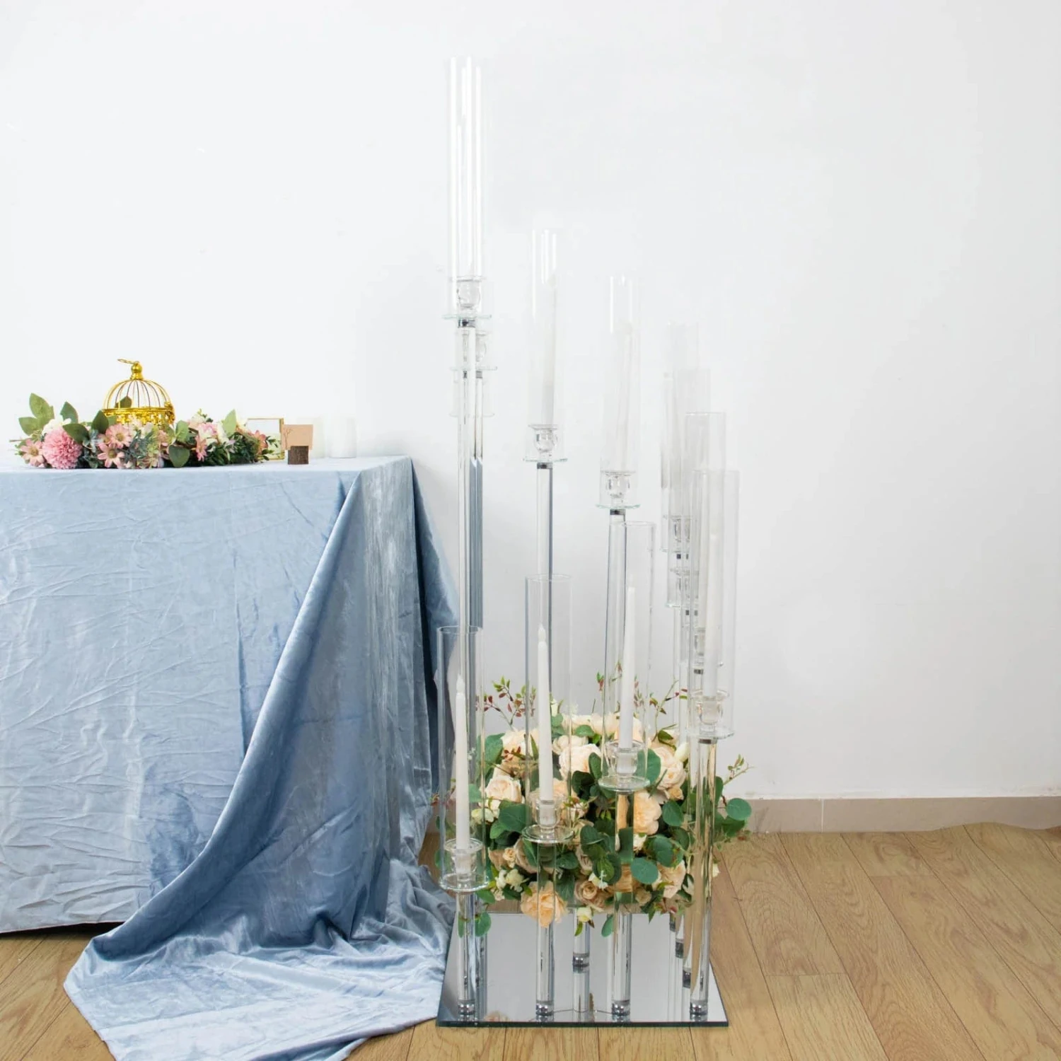 4.5 Ft Tall 12 Arm Crystal Glass Square Candelabra Taper Candle Holder - Clear 8 4.5 Ft Tall 12 Arm Crystal Glass Square Candelabra Taper Candle Holder - Clear - Image 6