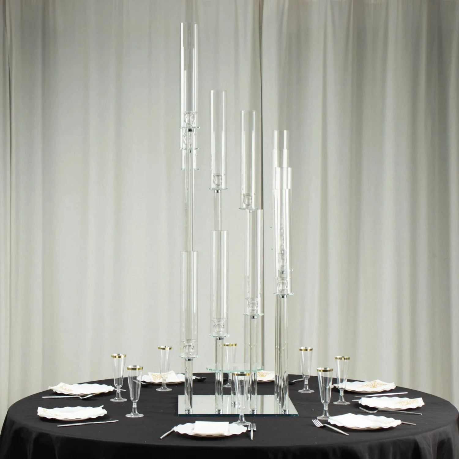 4.5 Ft Tall 12 Arm Crystal Glass Square Candelabra Taper Candle Holder - Clear 10 4.5 Ft Tall 12 Arm Crystal Glass Square Candelabra Taper Candle Holder - Clear - Image 8