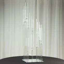 4.5 Ft Tall 12 Arm Crystal Glass Square Candelabra Taper Candle Holder - Clear