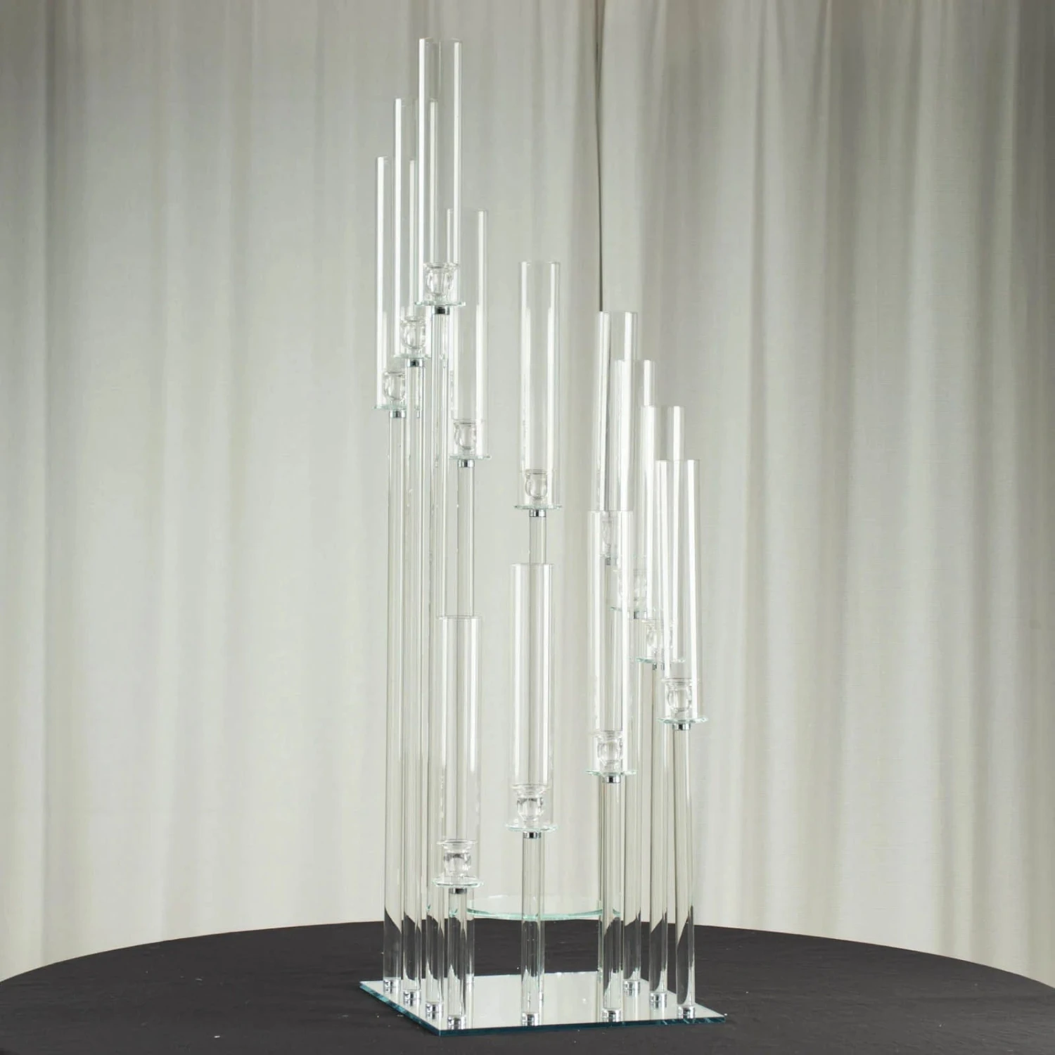 4.5 Ft Tall 12 Arm Crystal Glass Square Candelabra Taper Candle Holder - Clear 3 4.5 Ft Tall 12 Arm Crystal Glass Square Candelabra Taper Candle Holder - Clear