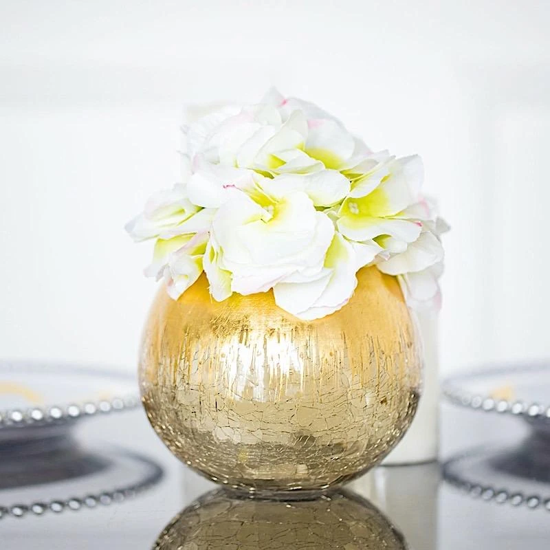 4.5" Tall Round Crackle Glass Candle Holder Vase - Gold 8 4.5" Tall Round Crackle Glass Candle Holder Vase - Gold - Image 6