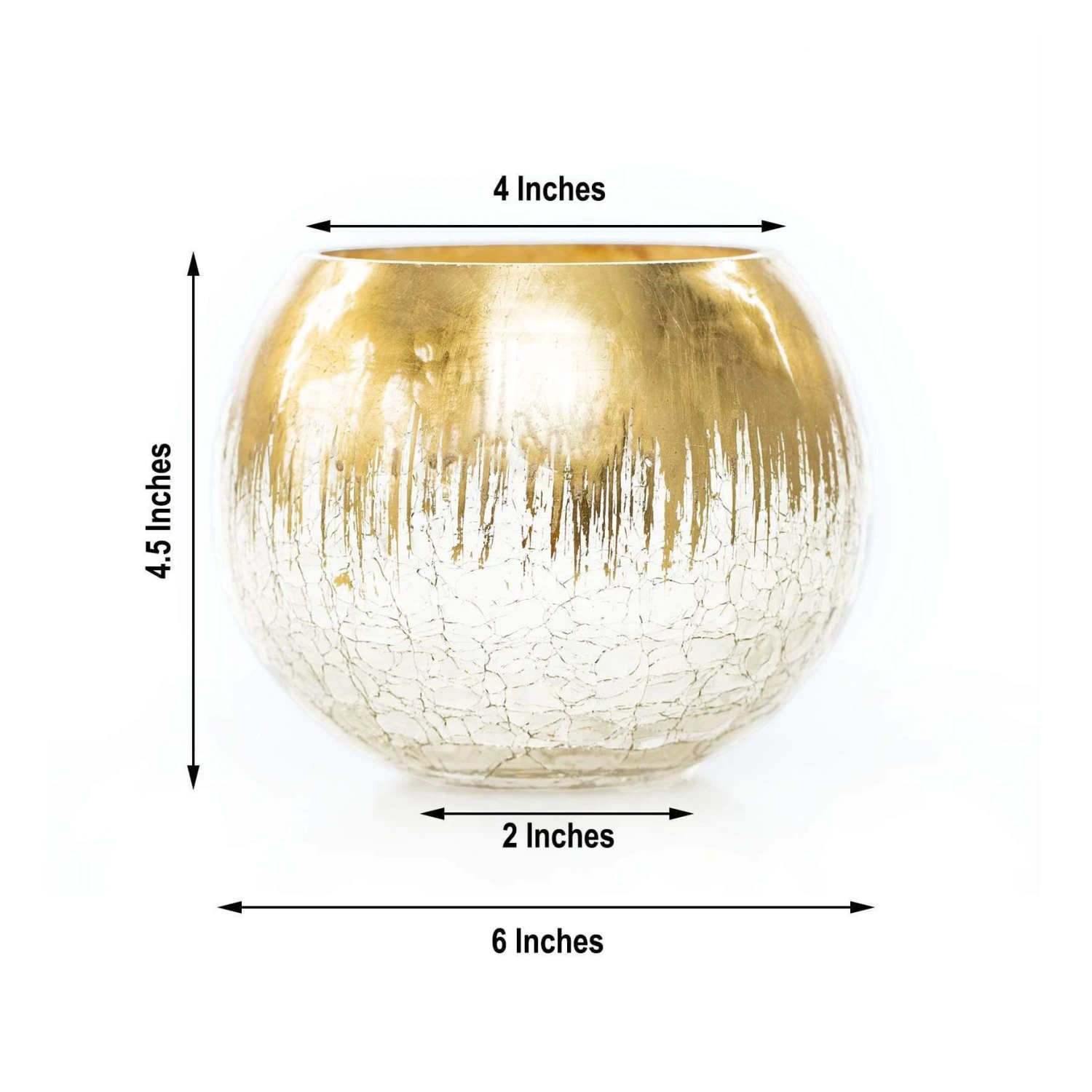 4.5" Tall Round Crackle Glass Candle Holder Vase - Gold 4 4.5" Tall Round Crackle Glass Candle Holder Vase - Gold - Image 2