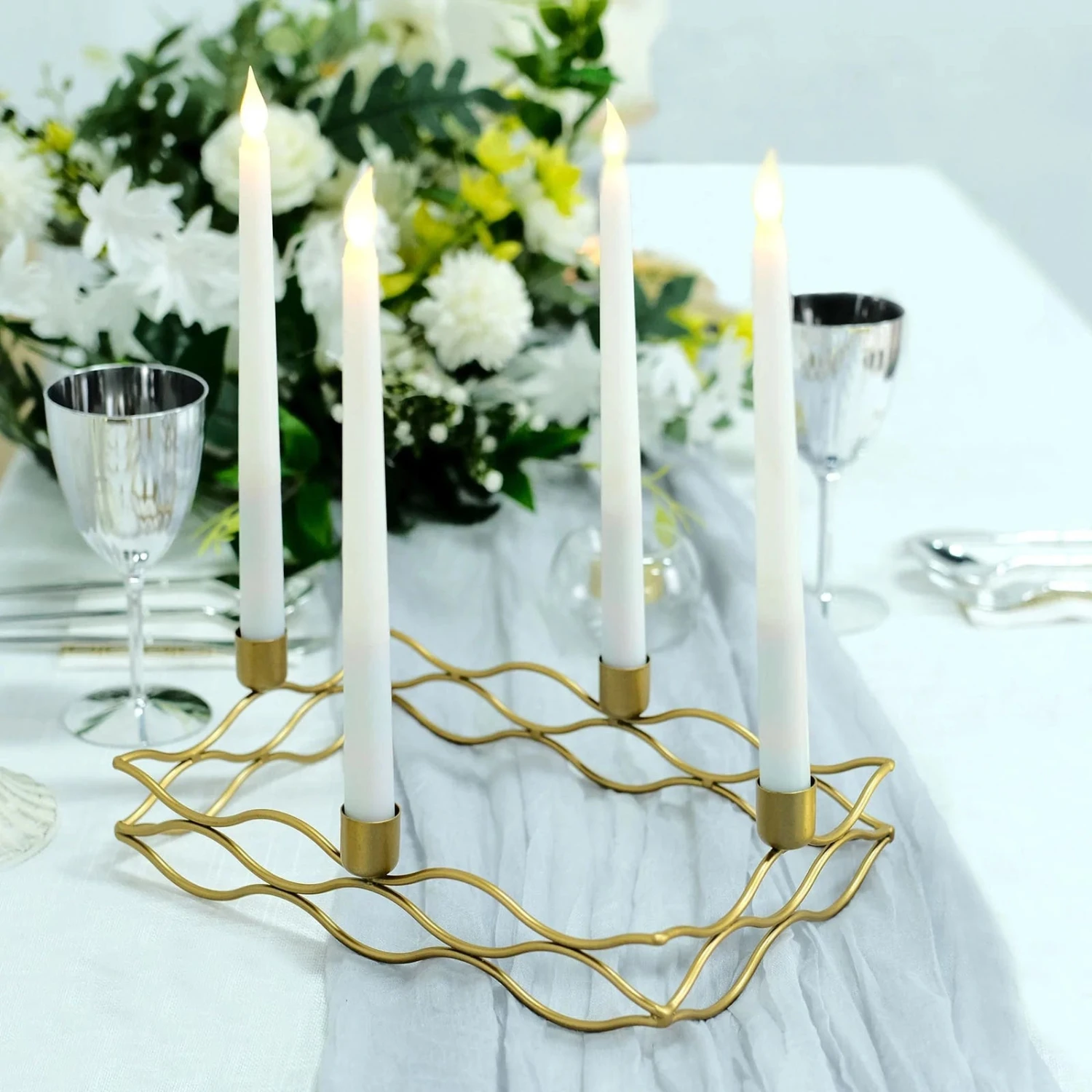 4 Arm Metal Rectangular Candelabra Taper Candle Holders - Gold 5 4 Arm Metal Rectangular Candelabra Taper Candle Holders - Gold - Image 3