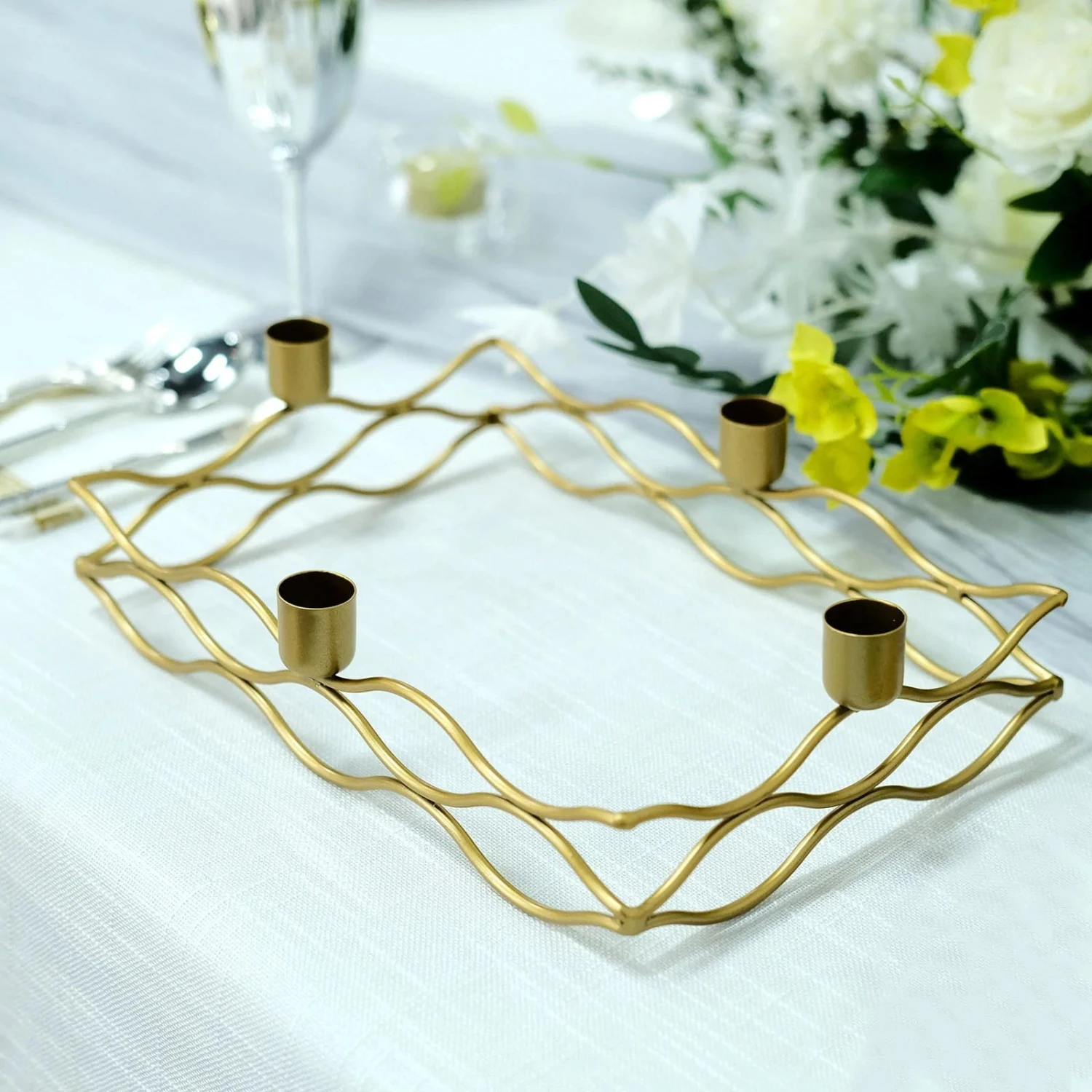 4 Arm Metal Rectangular Candelabra Taper Candle Holders - Gold 9 4 Arm Metal Rectangular Candelabra Taper Candle Holders - Gold - Image 7