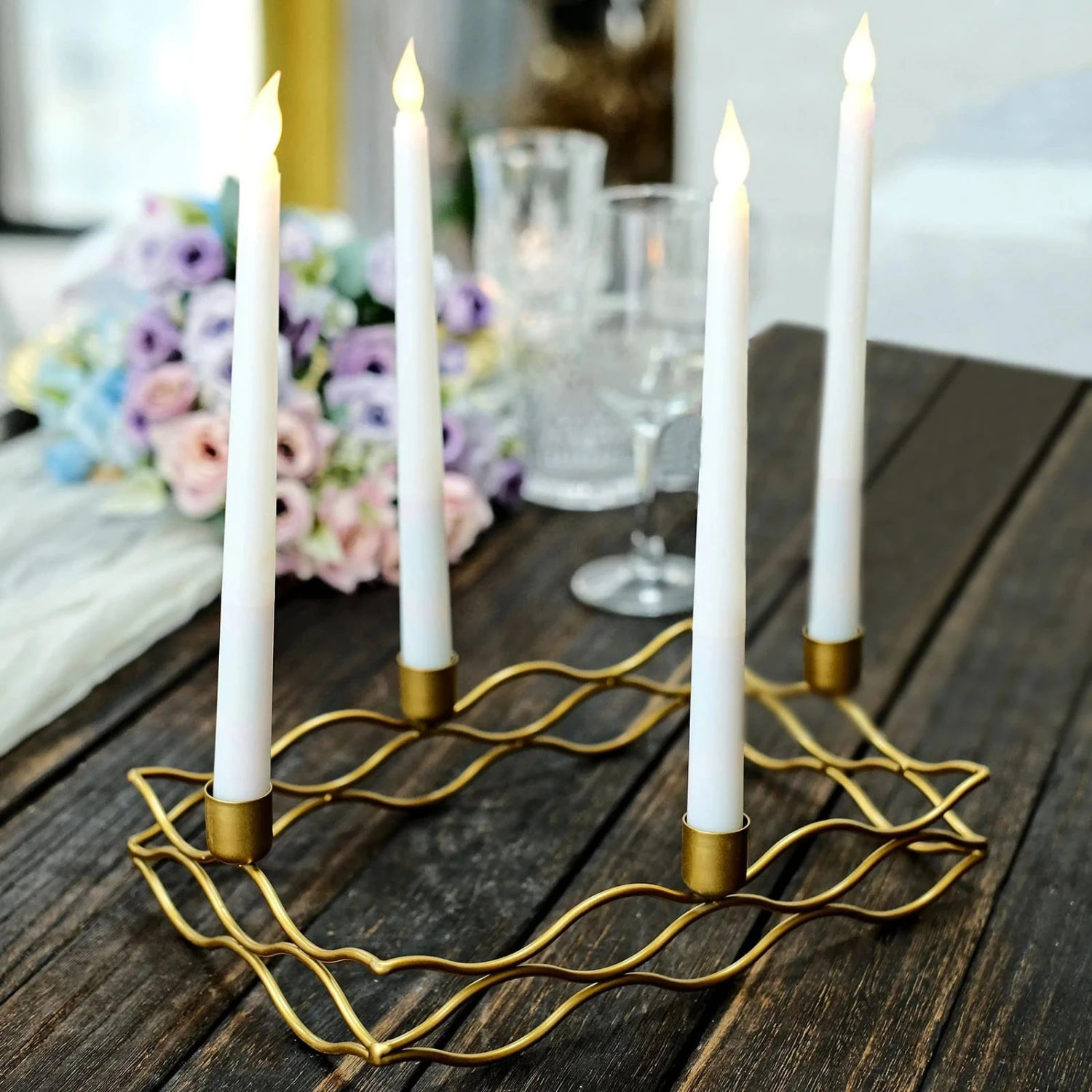 4 Arm Metal Rectangular Candelabra Taper Candle Holders - Gold 10 4 Arm Metal Rectangular Candelabra Taper Candle Holders - Gold - Image 8