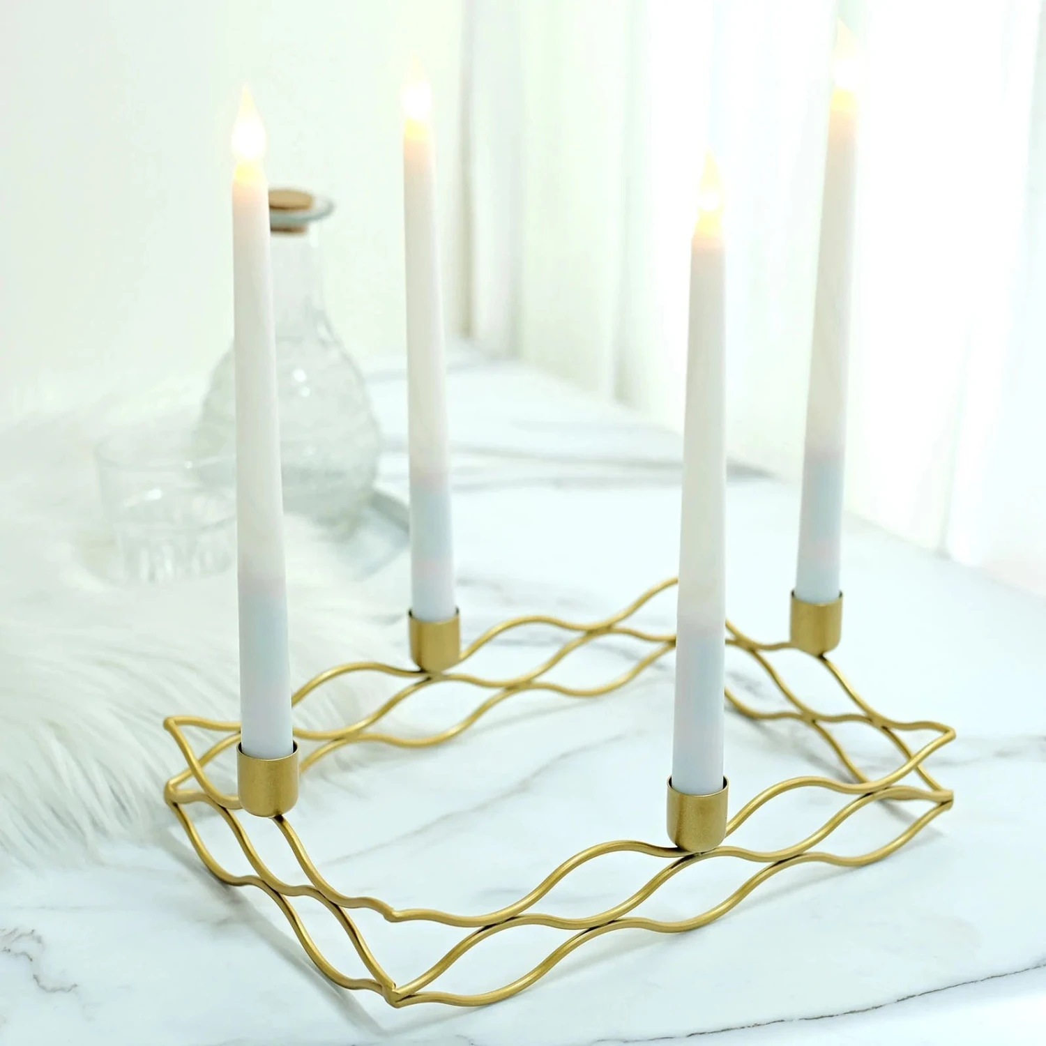 4 Arm Metal Rectangular Candelabra Taper Candle Holders - Gold 6 4 Arm Metal Rectangular Candelabra Taper Candle Holders - Gold - Image 4