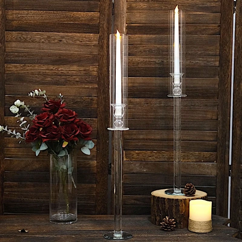 4 Crystal Hurricane Taper Candle Holders With Cylinder Glass Shades - Clear 6 4 Crystal Hurricane Taper Candle Holders With Cylinder Glass Shades - Clear - Image 4