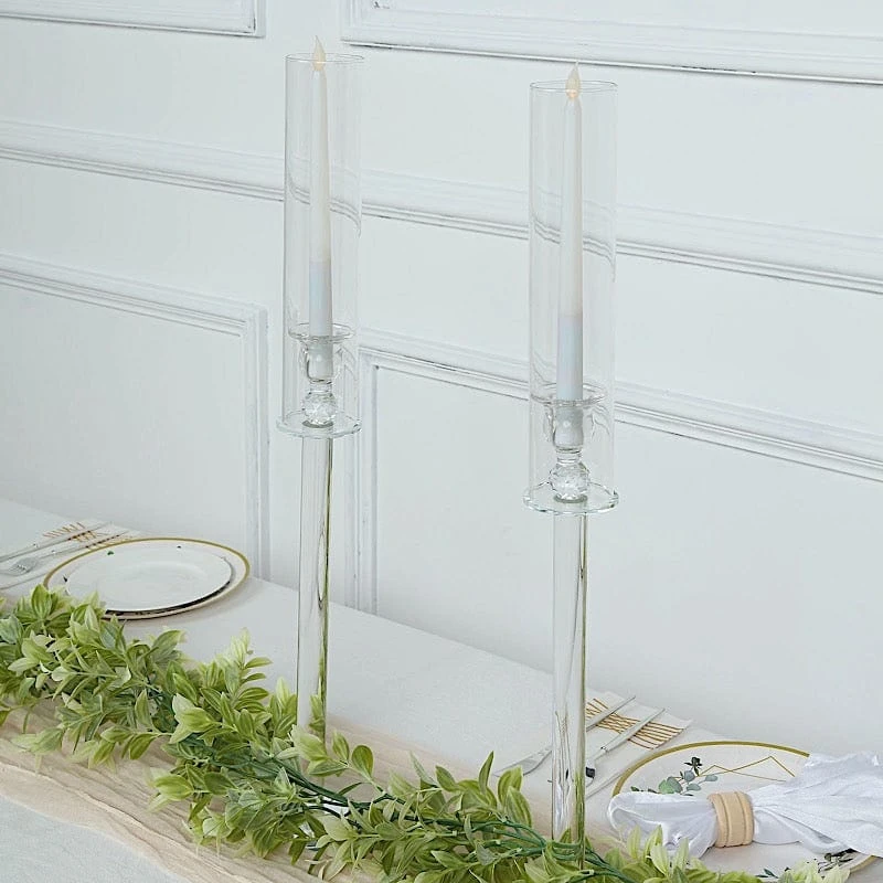 4 Crystal Hurricane Taper Candle Holders With Cylinder Glass Shades - Clear 5 4 Crystal Hurricane Taper Candle Holders With Cylinder Glass Shades - Clear - Image 3