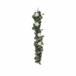 4 Ft Long Artificial Eucalyptus Foliage Garlands With Silk Ranunculus Flowers - Frosted Green
