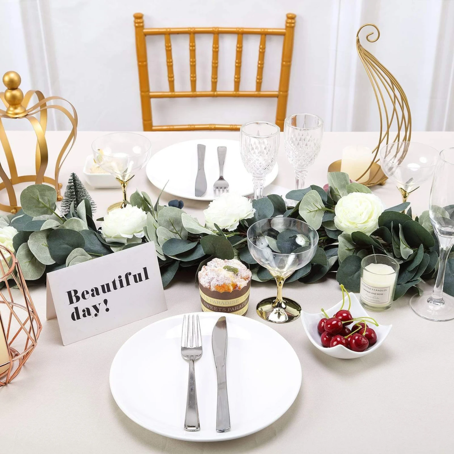 4 Ft Long Artificial Eucalyptus Foliage Garlands With Silk Ranunculus Flowers - Frosted Green 8 4 Ft Long Artificial Eucalyptus Foliage Garlands With Silk Ranunculus Flowers - Frosted Green - Image 6