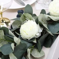 4 Ft Long Artificial Eucalyptus Foliage Garlands With Silk Ranunculus Flowers - Frosted Green 15 4 Ft Long Artificial Eucalyptus Foliage Garlands With Silk Ranunculus Flowers - Frosted Green -Optimal Home Decoration 4 ft long artificial eucalyptus foliage garlands with silk ranunculus flowers frosted green arti glnd grn003 11651552215103