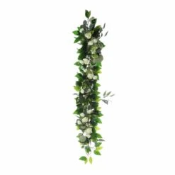 4 Ft Long Artificial Eucalyptus Willow Foliage Garlands With Silk Ranunculus Flowers - Green