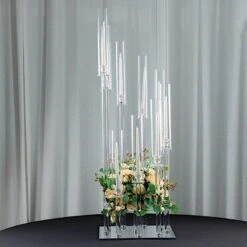 4 Ft Tall 9 Arm Crystal Glass Square Candelabra Taper Candle Holder - Clear 16 4 Ft Tall 9 Arm Crystal Glass Square Candelabra Taper Candle Holder - Clear -Optimal Home Decoration 4 ft tall 9 arm crystal glass square candelabra taper candle holder clear chdlr cand 030s 9 clr 30796899745855