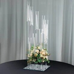 4 Ft Tall 9 Arm Crystal Glass Square Candelabra Taper Candle Holder - Clear 19 4 Ft Tall 9 Arm Crystal Glass Square Candelabra Taper Candle Holder - Clear -Optimal Home Decoration 4 ft tall 9 arm crystal glass square candelabra taper candle holder clear chdlr cand 030s 9 clr 30796899844159