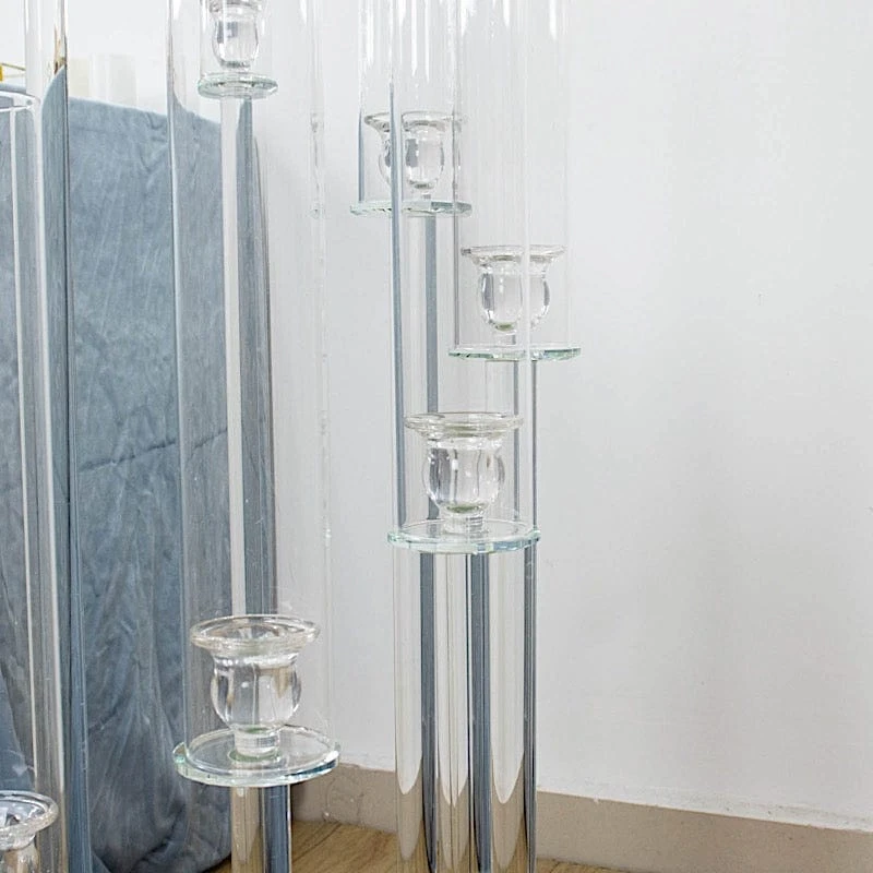 4 Ft Tall 9 Arm Crystal Glass Square Candelabra Taper Candle Holder - Clear 9 4 Ft Tall 9 Arm Crystal Glass Square Candelabra Taper Candle Holder - Clear - Image 7