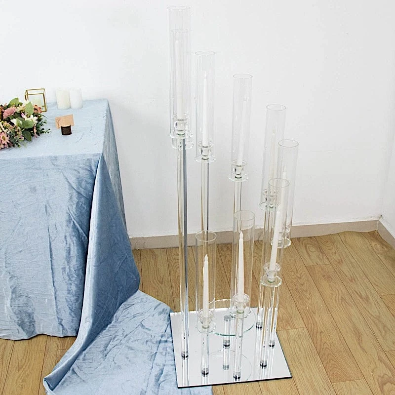 4 Ft Tall 9 Arm Crystal Glass Square Candelabra Taper Candle Holder - Clear 12 4 Ft Tall 9 Arm Crystal Glass Square Candelabra Taper Candle Holder - Clear - Image 10
