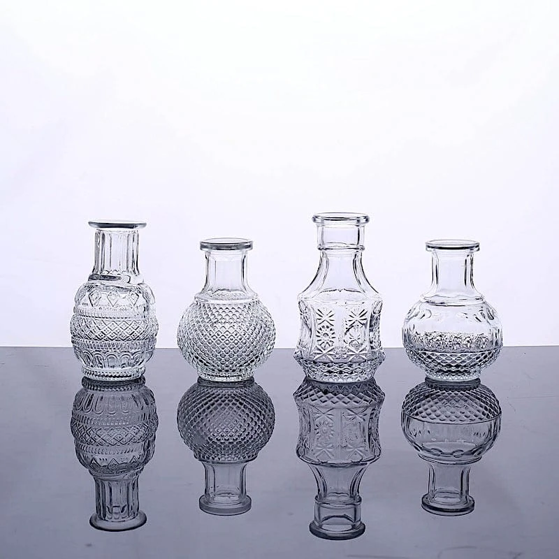 4 Glass Flower Vases Vintage Decorative Table Centerpieces - Clear 11 4 Glass Flower Vases Vintage Decorative Table Centerpieces - Clear - Image 9