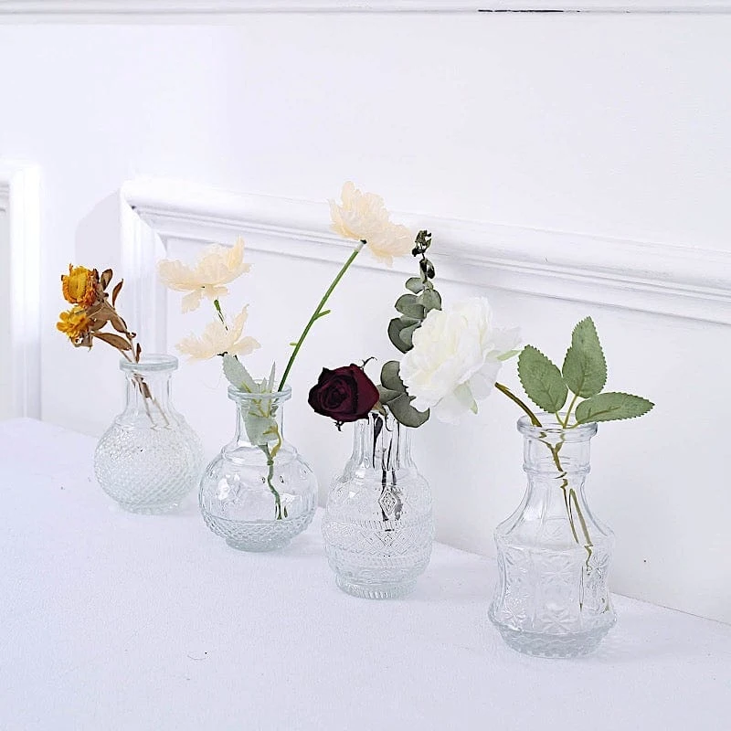 4 Glass Flower Vases Vintage Decorative Table Centerpieces - Clear 9 4 Glass Flower Vases Vintage Decorative Table Centerpieces - Clear - Image 7