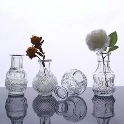 4 Glass Flower Vases Vintage Decorative Table Centerpieces - Clear 20 4 Glass Flower Vases Vintage Decorative Table Centerpieces - Clear -Optimal Home Decoration 4 glass antique vintage mini bud flower vases clear vase rnd 007 set clr 30802452807743