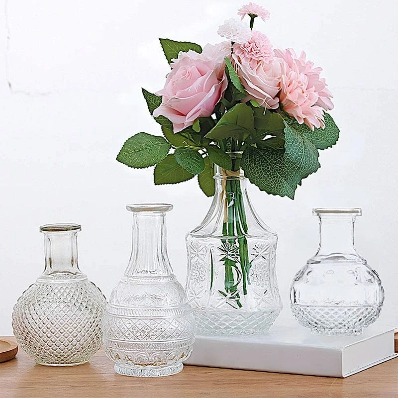 4 Glass Flower Vases Vintage Decorative Table Centerpieces - Clear 5 4 Glass Flower Vases Vintage Decorative Table Centerpieces - Clear - Image 3
