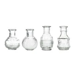 4 Glass Flower Vases Vintage Decorative Table Centerpieces - Clear