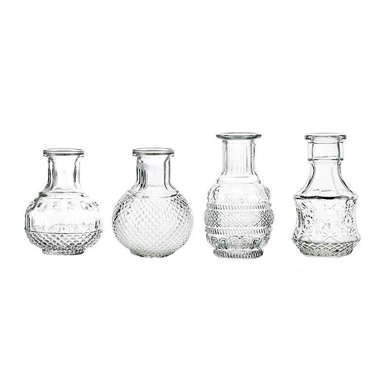 4 Glass Flower Vases Vintage Decorative Table Centerpieces - Clear 3 4 Glass Flower Vases Vintage Decorative Table Centerpieces - Clear